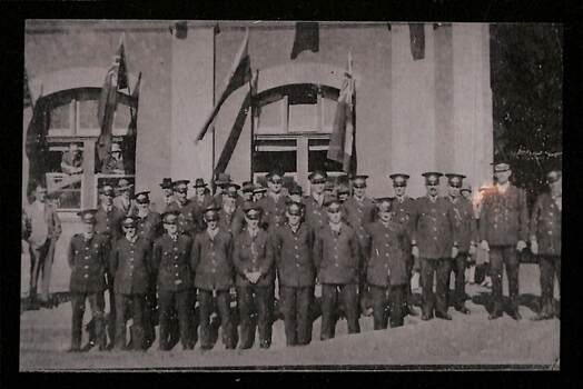 Group of Geelong tramway crews standing in front of the Power Station.   c1942/43
