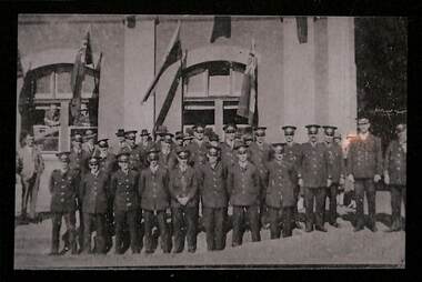 Group of Geelong tramway crews standing in front of the Power Station.   c1942/43