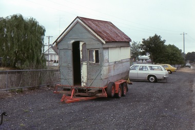 Body of Ballarat Horse tram No. 1 on a tandem trailer - 13-12-1985