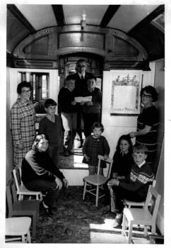 The Courier photograph of No. 42 - interior photo with teachers and school children after modifications to the tram - 21/11/1971 