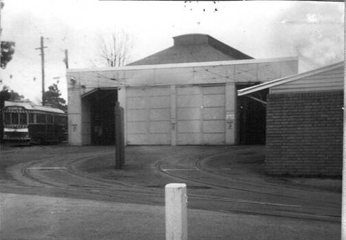 Bogie tram parked on "0" road, photo dated 1970.