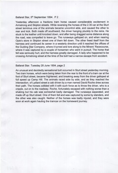Newspaper item - Transcript from the Ballarat Star re horse tram accidents