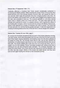 Newspaper item - Transcript from the Ballarat Star re horse tram accidents