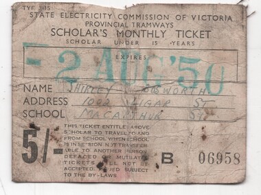 Ticket - Scholars Montly ticket - 1950