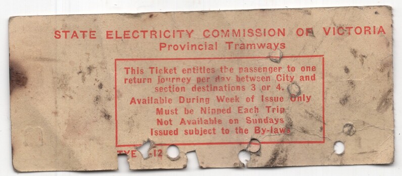 Ticket - SEC Ballarat Tramways Weekly - rear