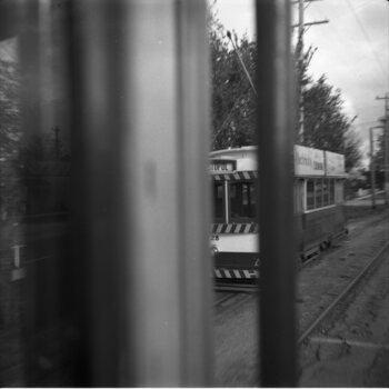Trams 27 and 28 crossing at the Grey St loop on the Sebastopol line.