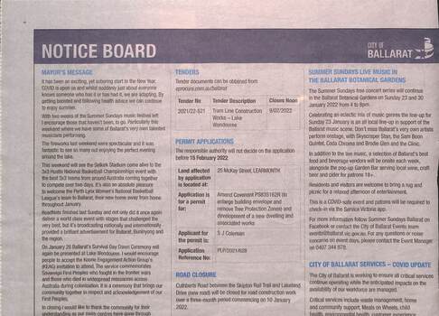 City of Ballarat Notice board - Tender Advertisements - 20-2-2022