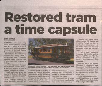Newspaper - Restored tram a time capsule