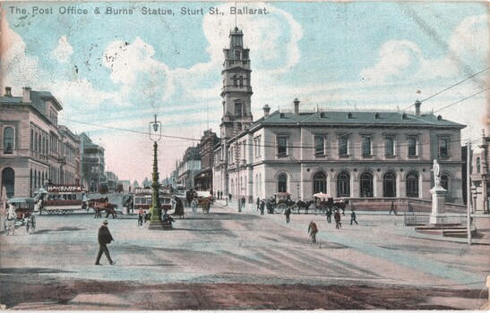 Postcard The Post Office & Burns Statue Sturt St Ballarat