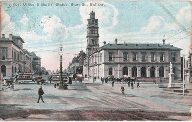 Postcard The Post Office & Burns Statue Sturt St Ballarat