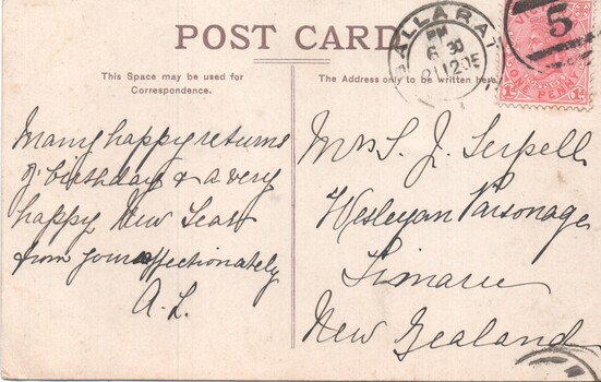 Postcard The Post Office & Burns Statue Sturt St Ballarat - rear