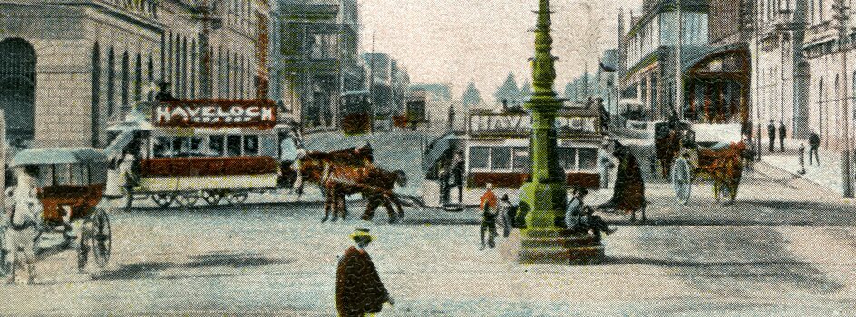 Scan showing the two horse trams at the intersection.