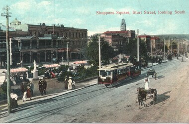 "Shoppees Square Sturt Street looking South" - postcard