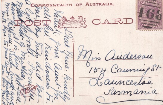 Rear of postcard with message