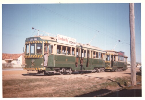 2 - Colour print of Ballarat trams 18 and 37 at  the Sebastopol  terminus - AETA Tour 21-4-1962