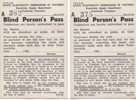 Blind Person's Pass No. 375 and 382