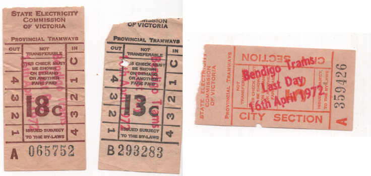 Tickets used for the last day of Bendigo tramways 16-4-1972