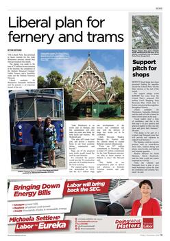 Cutting from the Ballarat News 11-11-2022 re Liberal Party plan to extend the tramway to Durham Point