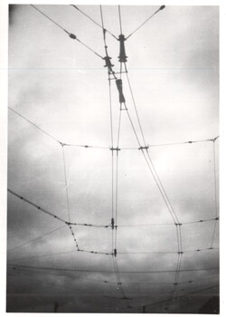 Overhead wiring at a terminus - Bendigo late 1940s