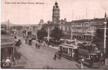 Black and white postcard - Sturt St and horse tram trailer