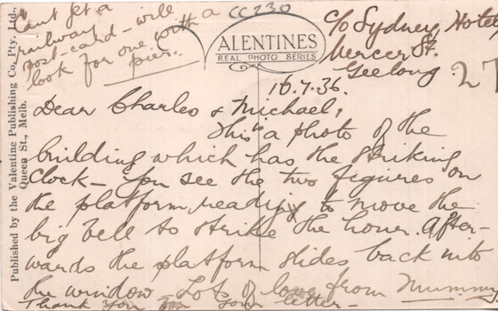 Letter on rear of the postcard.