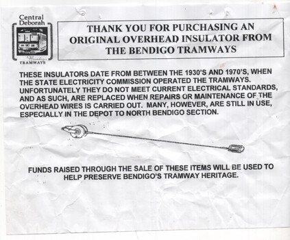 Bendigo tramways note re the insulator