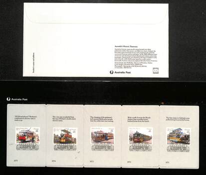 Stamps - Australia's Historic Tramways - envelope and collector cards - rear