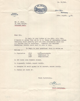 letter - Shire of Buninyong to Wal Jack - 1958