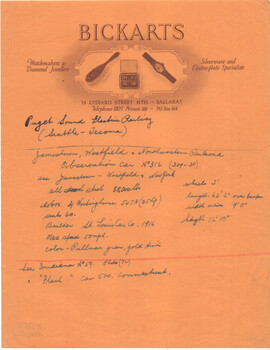 Hand written note on USA street car systems on Bickarts letterhead - page 1