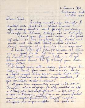 Letter from Owen to Wal Jack 1954