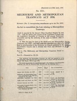 "Melbourne and Metropolitan Tramways Act 1958" - inside cover