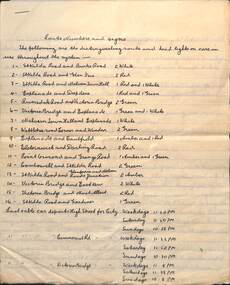 Handwritten notes - "Route Numbes and Signs" - cable trams