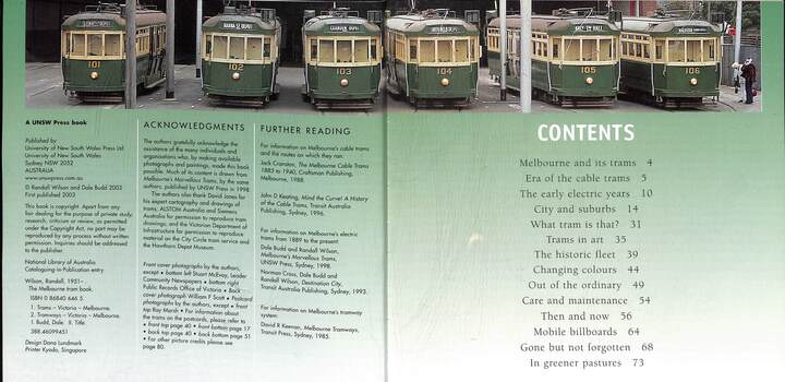 "The Melbourne Tram Book" - 1st edition - title and contents pages