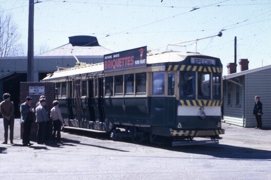Tram leaves the depot on a Sunday.