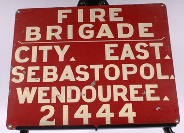 Red Metal Fire Brigade Sign with Phone number