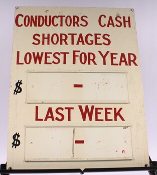 Metal white and red sign for weekly cash shortages