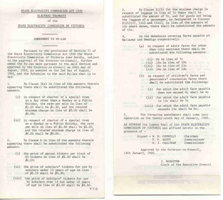 Document - Amendment Sheet, State Electricity Commission of Victoria (SECV), By Laws, Jan. 1969