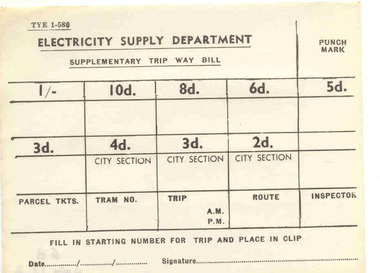 Document - Form/s, State Electricity Commission of Victoria (SECV), "Supplementary Trip Way Bill", early 1960's