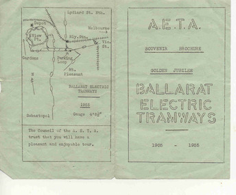 Ephemera - Tour Notes, Australian Electric Traction Association (AETA), "AETA Souvenir Brochure Golden Jubilee"  Ballarat 1955, Aug. 1955
