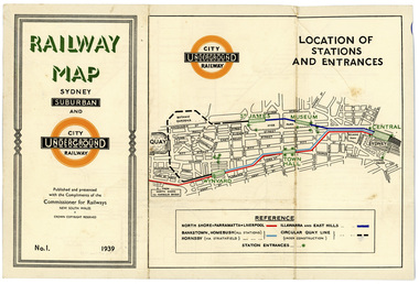 Map, NSWGR, "Railway Map of  Sydney Suburban and Underground" - 1939, 1939