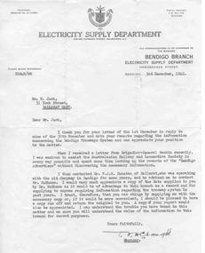 Document - Letter/s, State Electricity Commission of Victoria (SECV), Letter to W.Jack from SEC Bendigo, Nov. 1942