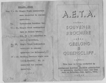 AETA "Souvenir brochure, Geelong and Queenscliff" - 1955