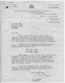 Document - Letter/s, NSW Department of Road Transport and tramways, Letter from NSWT - re tramcars, 1939