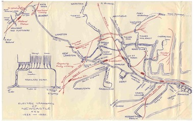 Map, Ken McCarthy, Electric Tramways of Newcastle 1923 - 1950, c1960