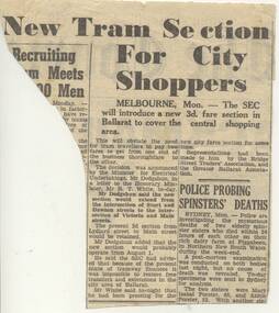 Newspaper, The Courier Ballarat, "New Tram Section For City Shoppers", 24/07/1951 12:00:00 AM