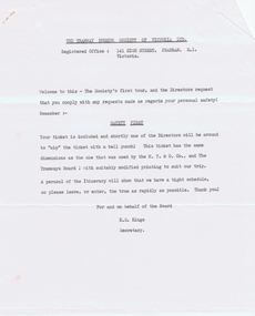Ephemera - Tour Notes, Tramway Museum Society of Victoria (TMSV), (TMSV) first tour of 17/11/1963 - Wal Jack Collection, Nov. 1963