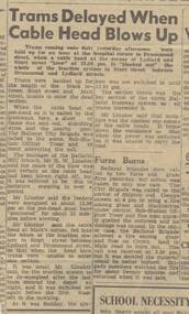 Newspaper, The Courier Ballarat, "Trams delayed with cable head blows up", 26/10/1953 12:00:00 AM