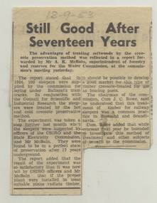 Newspaper, The Courier Ballarat, "Still good after Seventeen Years", 18/09/1953 12:00:00 AM