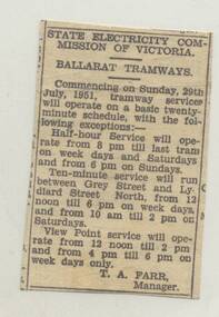 Newspaper, The Courier Ballarat, Altered Services, 29/07/1951 12:00:00 AM