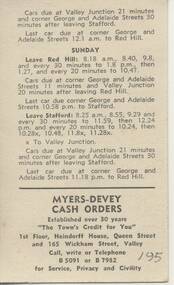Ephemera - Timetable, Brisbane City Council, Timetable Card . Brisbane 1940, 1940